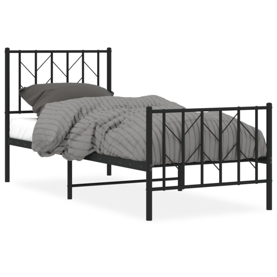 Estructura cama sin colchón con estribo metal negro 75x190