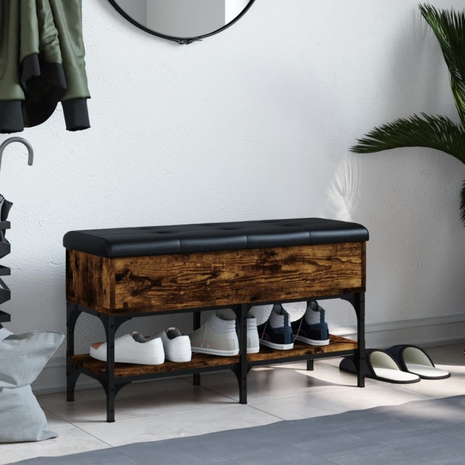 Banco zapatero madera de ingeniería roble ahumado 82x32x45
