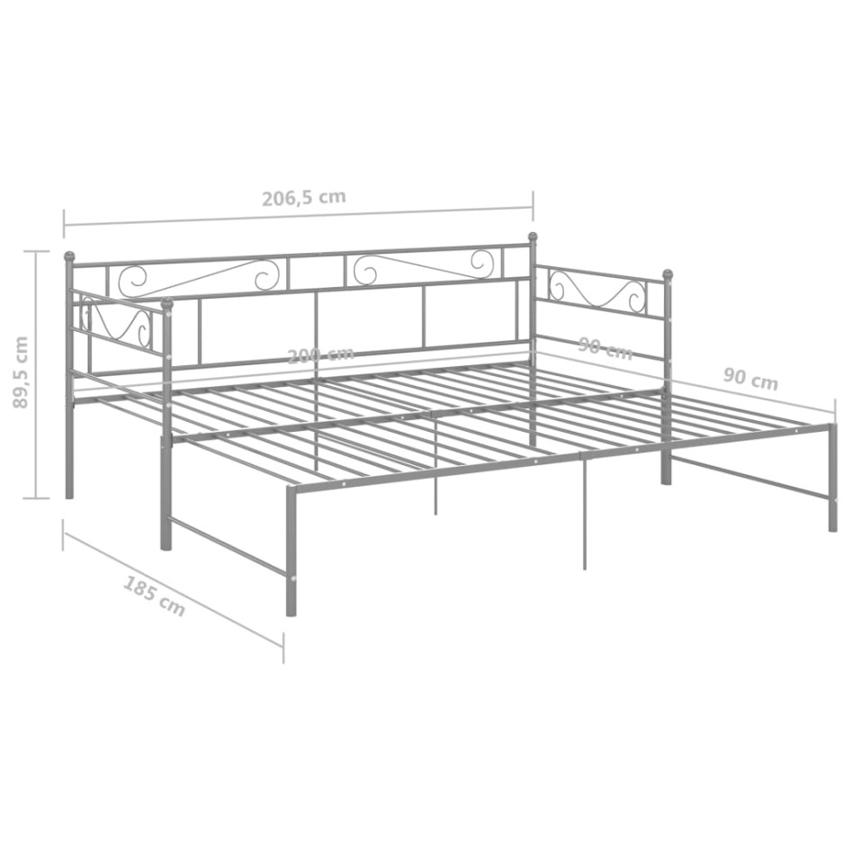 Estructura de sofá cama extraíble metal gris 90x200