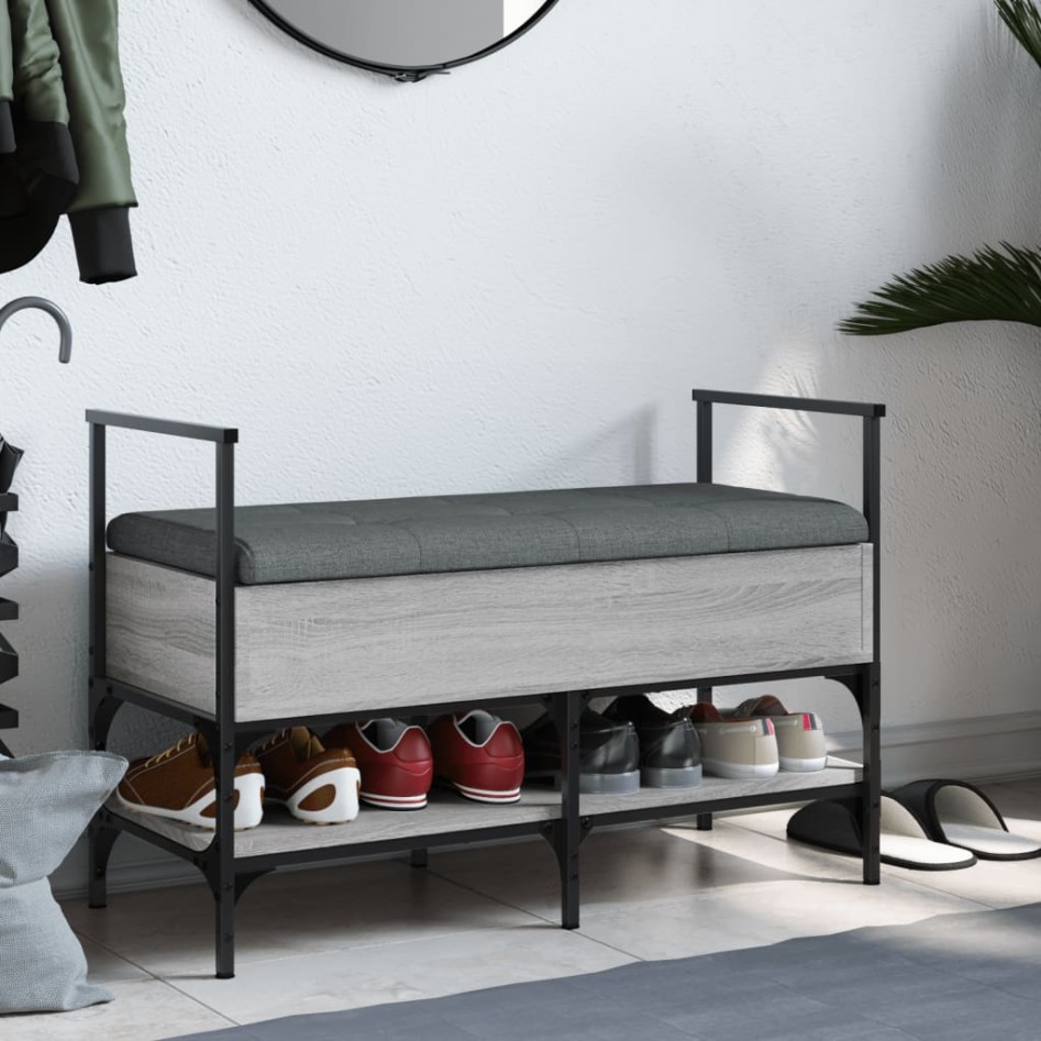 Banco zapatero madera de ingeniería gris Sonoma 85,5x42x57,5