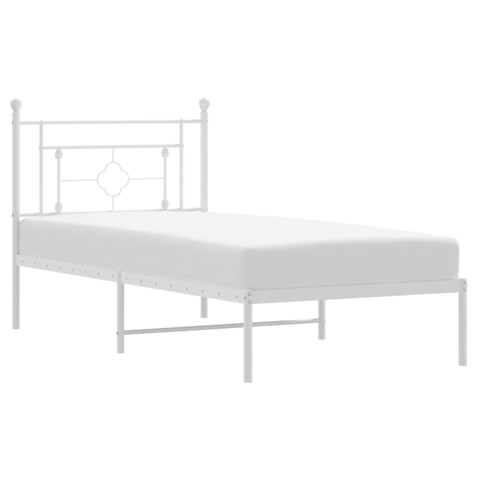 Estructura cama sin colchón con cabecero metal blanco 90x200