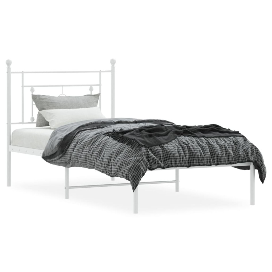 Estructura cama sin colchón con cabecero metal blanco 90x200