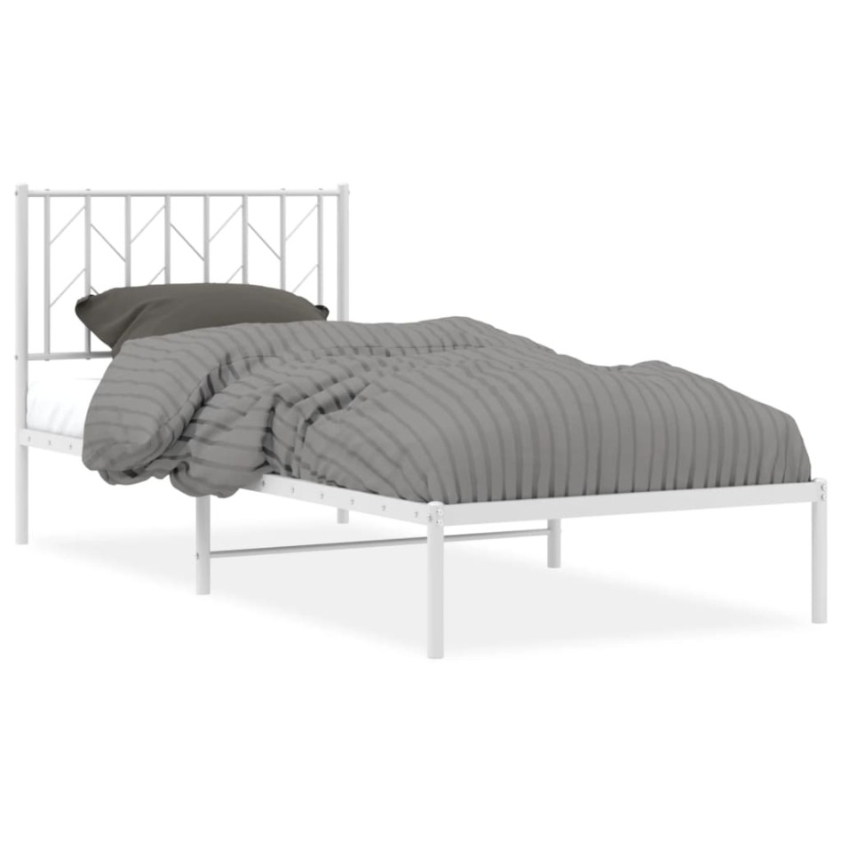 Estructura cama sin colchón con cabecero metal blanco 90x200