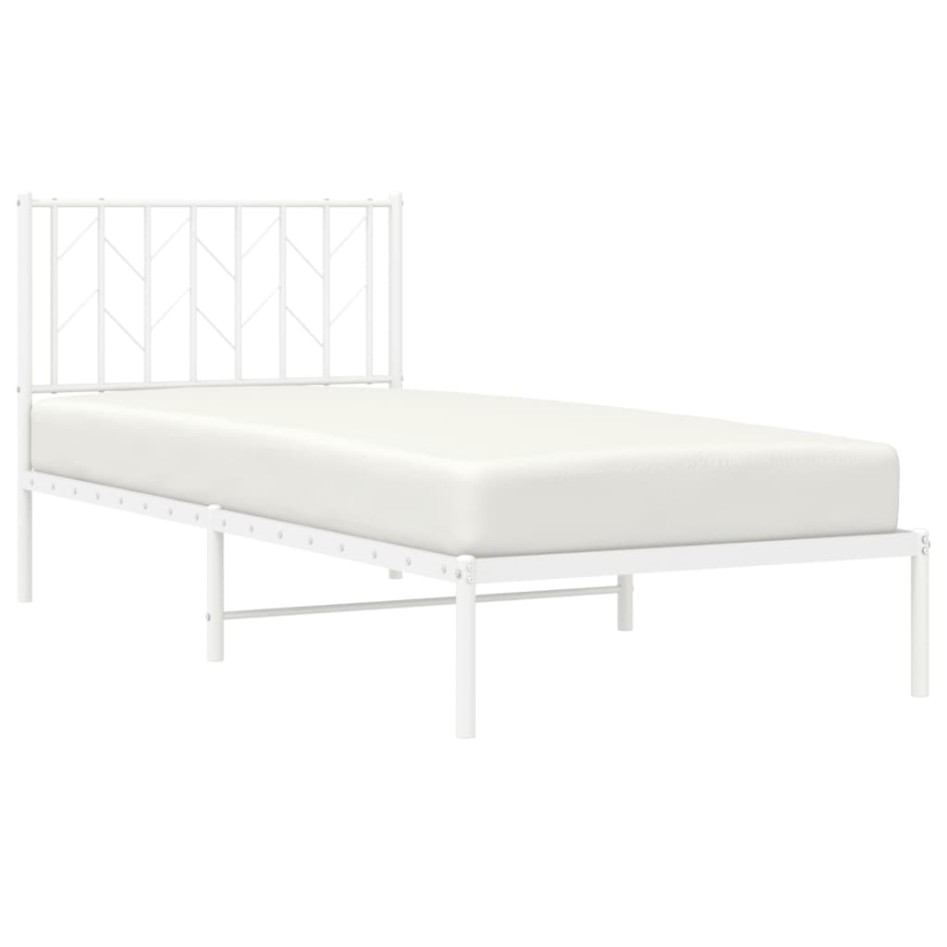 Estructura cama sin colchón con cabecero metal blanco 90x200