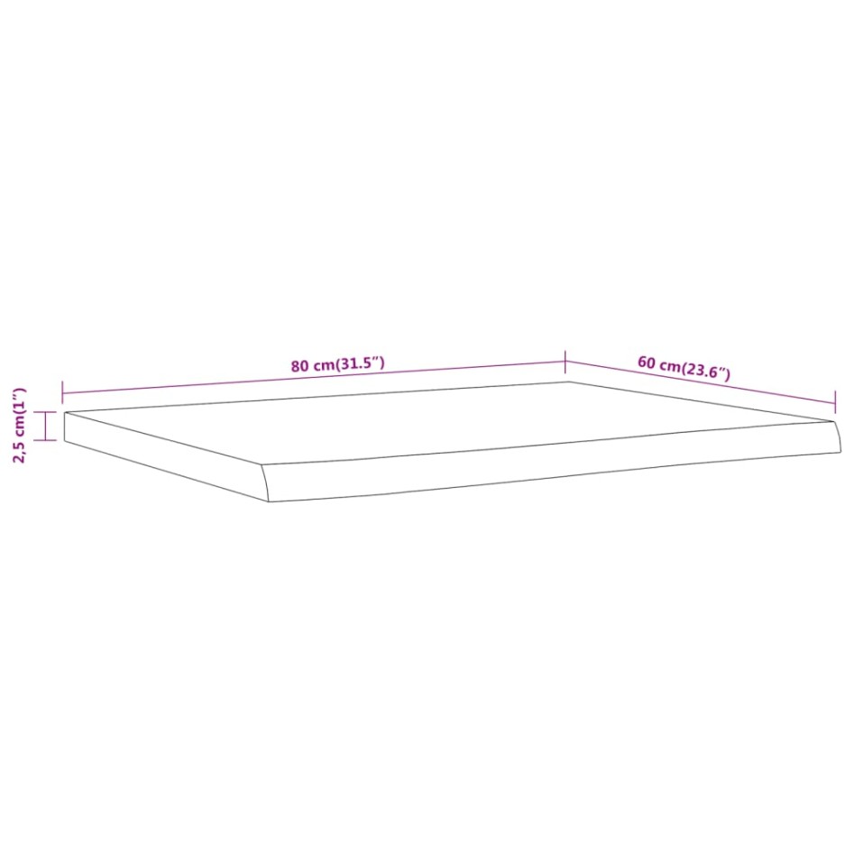Encimera de baño rectangular madera maciza acacia 80x60x2,5