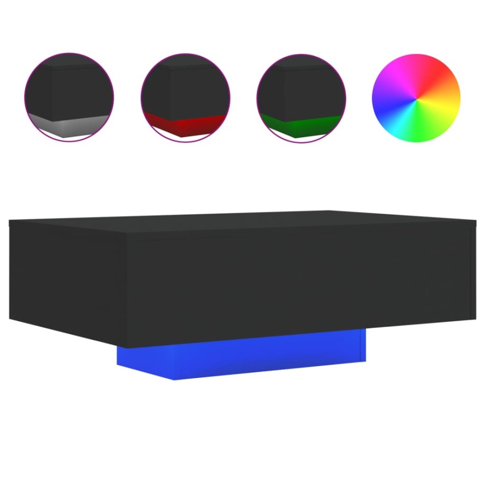 Mesa de centro con luces LED negro 85x55x31
