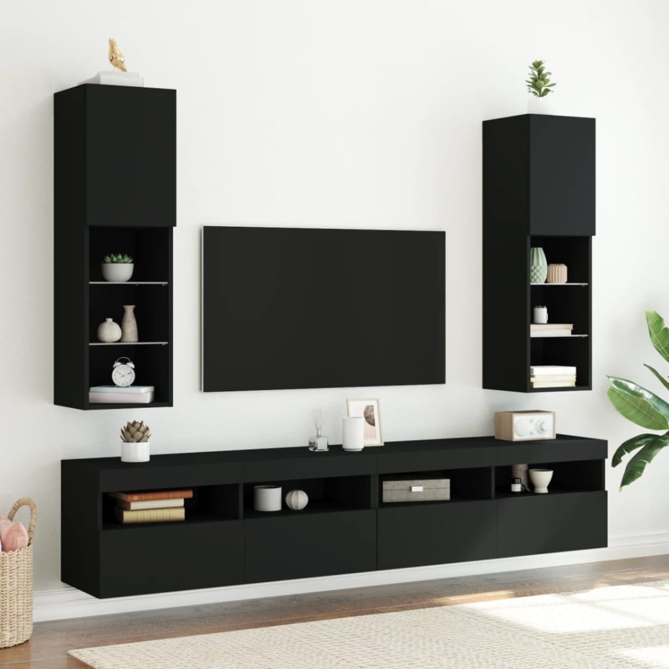 Mueble para TV con luces LED negro 30,5x30x102