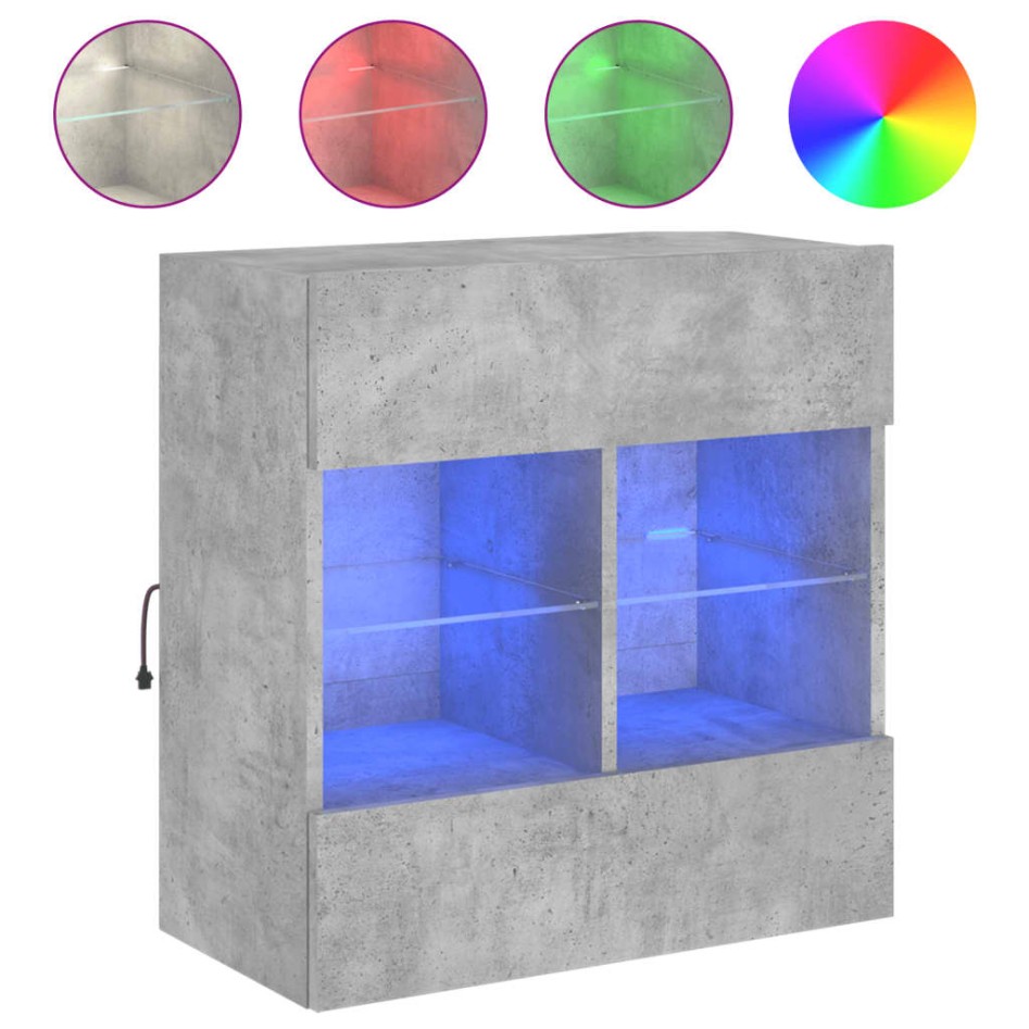 Mueble TV de pared con luces LED gris hormigón 58,5x30x60,5