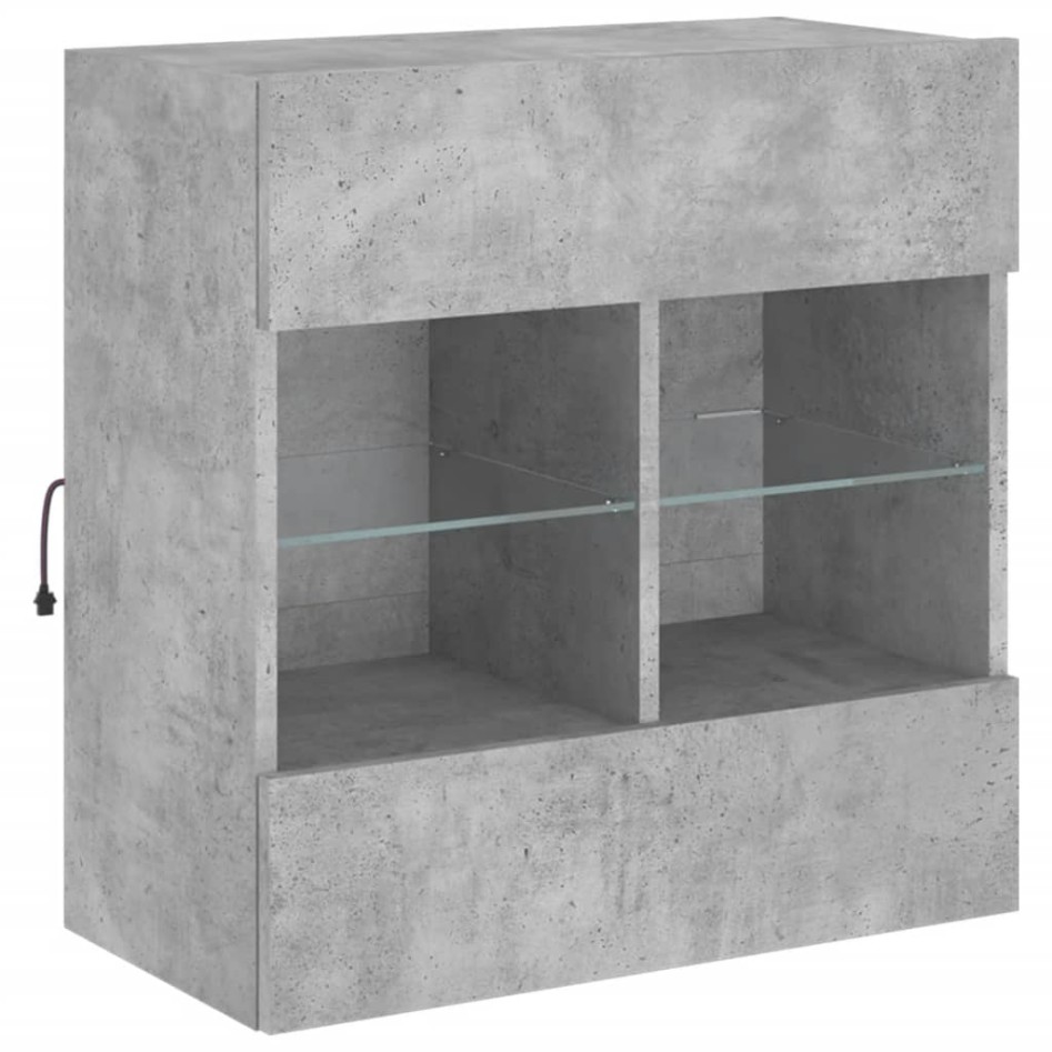 Mueble TV de pared con luces LED gris hormigón 58,5x30x60,5