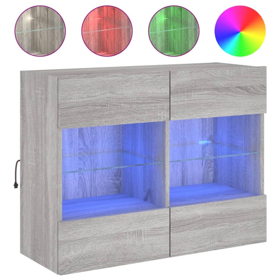 Mueble de TV de pared con luces LED gris Sonoma 78,5x30x60,5