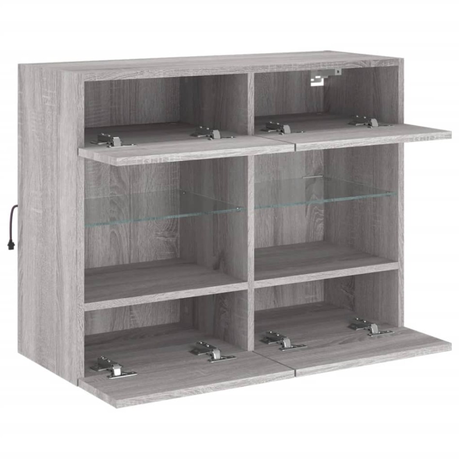 Mueble de TV de pared con luces LED gris Sonoma 78,5x30x60,5