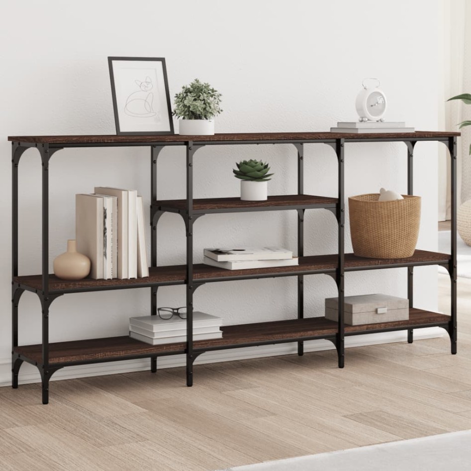 Mesa consola madera de ingeniería marrón roble 160x29x80