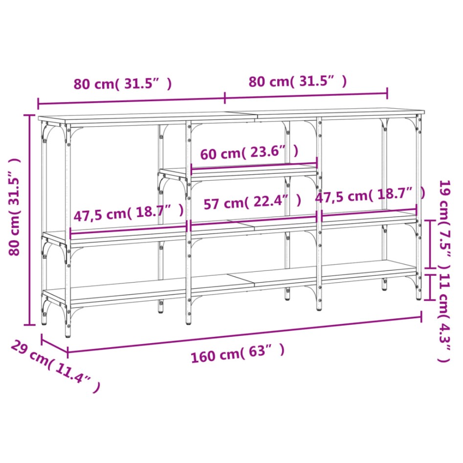 Mesa consola madera de ingeniería roble ahumado 160x29x80