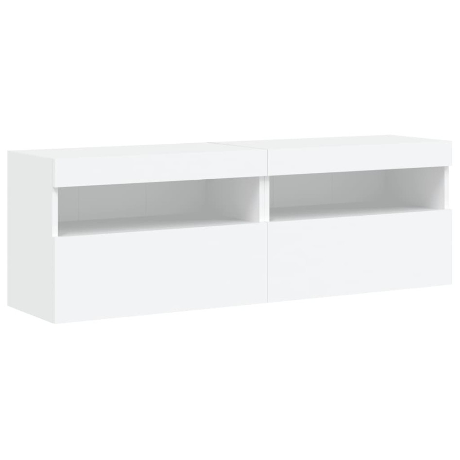 Muebles de TV de pared con luces LED 2 uds blanco 60x30x40
