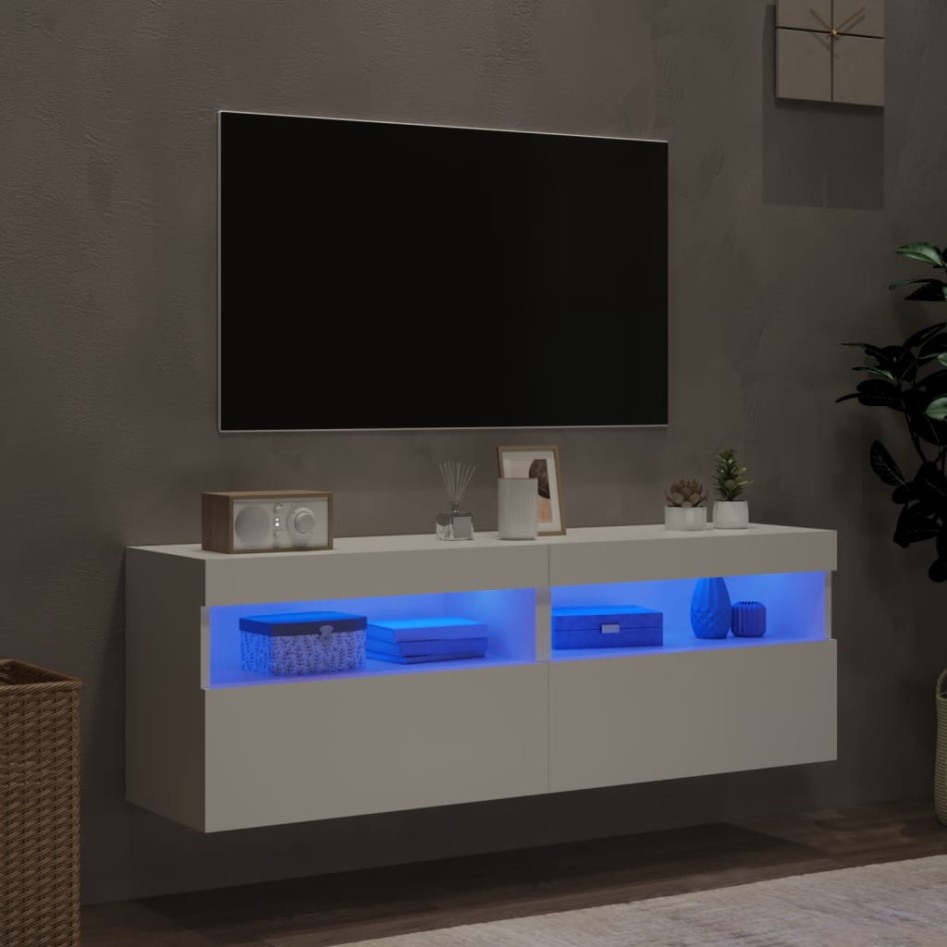 Muebles de TV de pared con luces LED 2 uds blanco 60x30x40