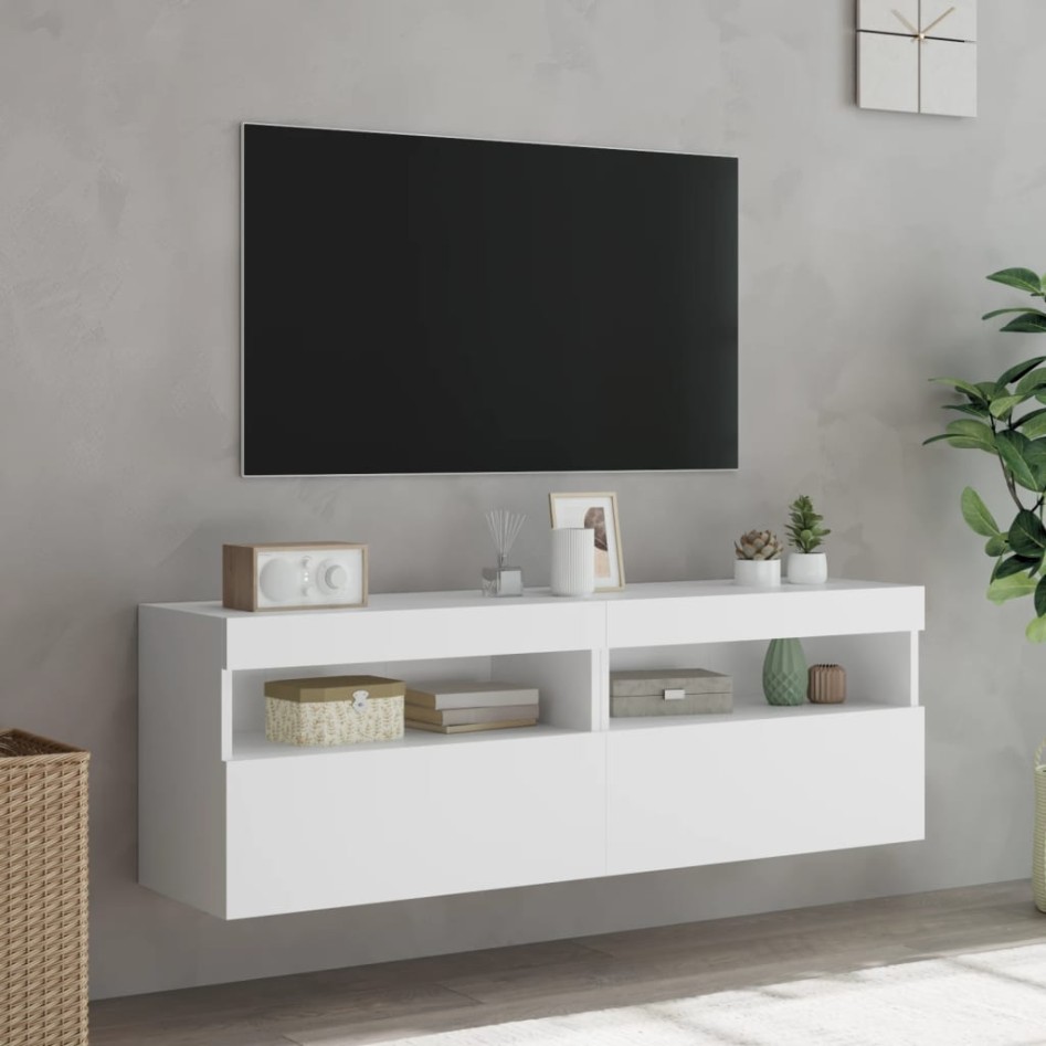 Muebles de TV de pared con luces LED 2 uds blanco 60x30x40