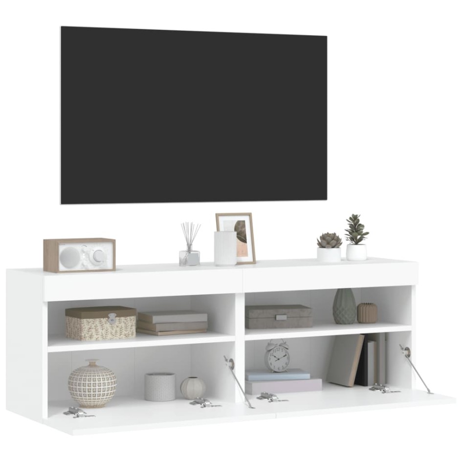 Muebles de TV de pared con luces LED 2 uds blanco 60x30x40