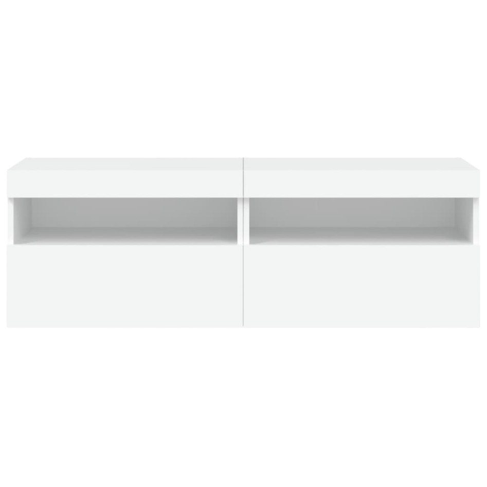 Muebles de TV de pared con luces LED 2 uds blanco 60x30x40