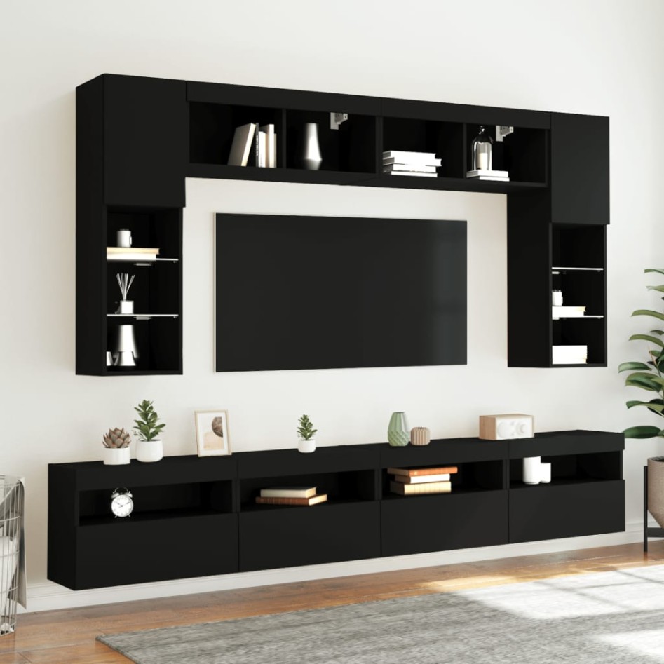 Muebles de TV de pared con luces LED 2 uds negro 60x30x40