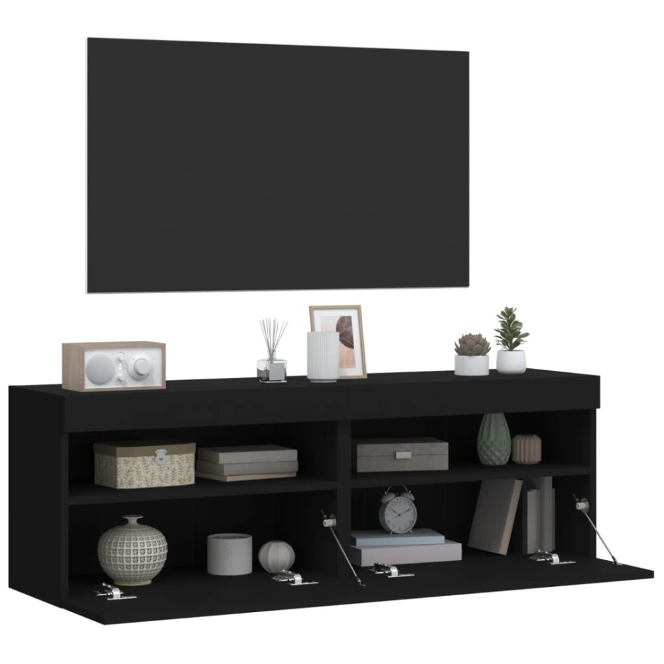 Muebles de TV de pared con luces LED 2 uds negro 60x30x40
