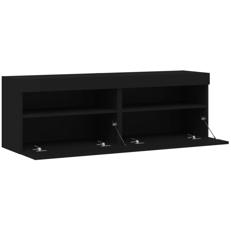Muebles de TV de pared con luces LED 2 uds negro 60x30x40