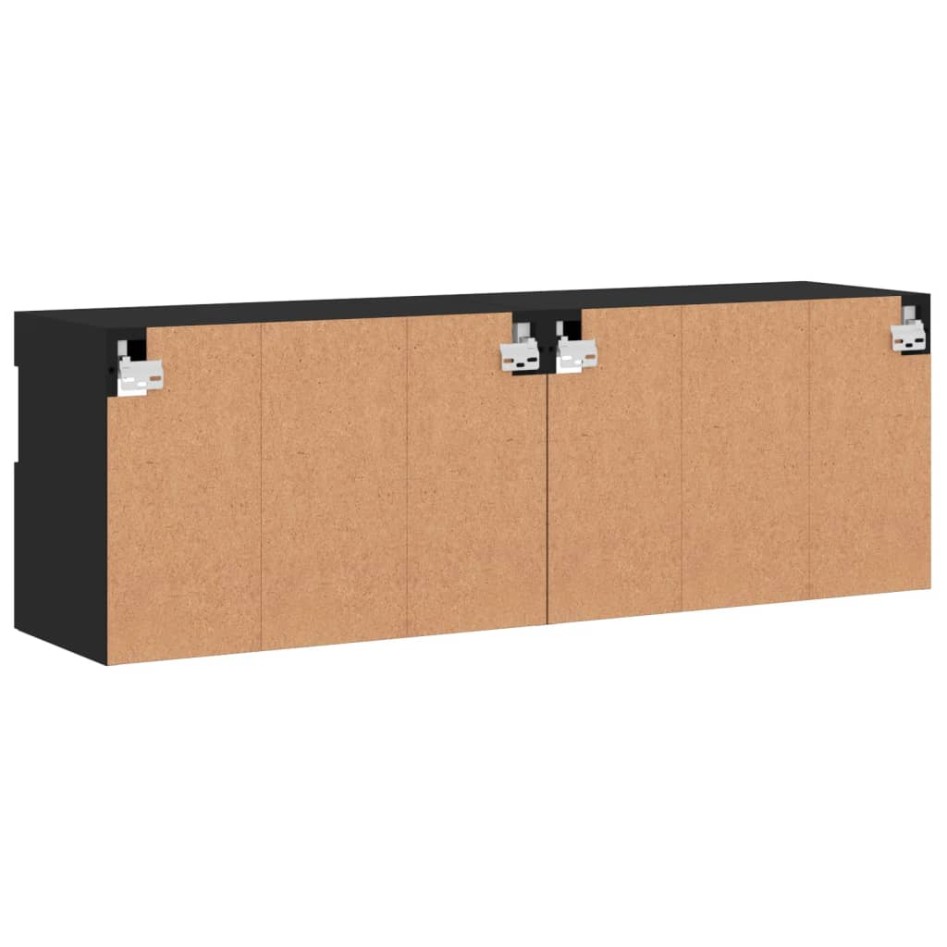 Muebles de TV de pared con luces LED 2 uds negro 60x30x40