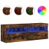 Muebles TV de pared luces LED 2 uds roble ahumado 60x30x40