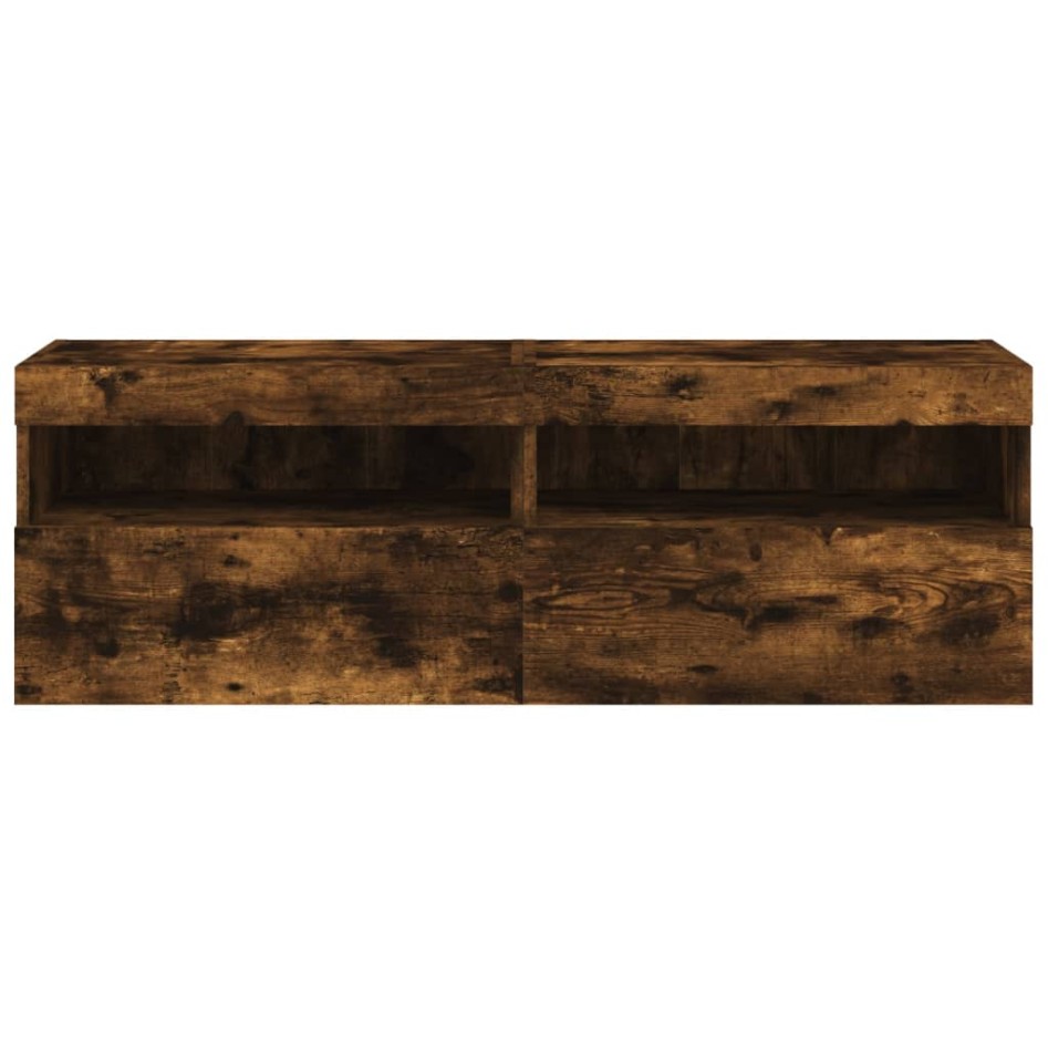 Muebles TV de pared luces LED 2 uds roble ahumado 60x30x40
