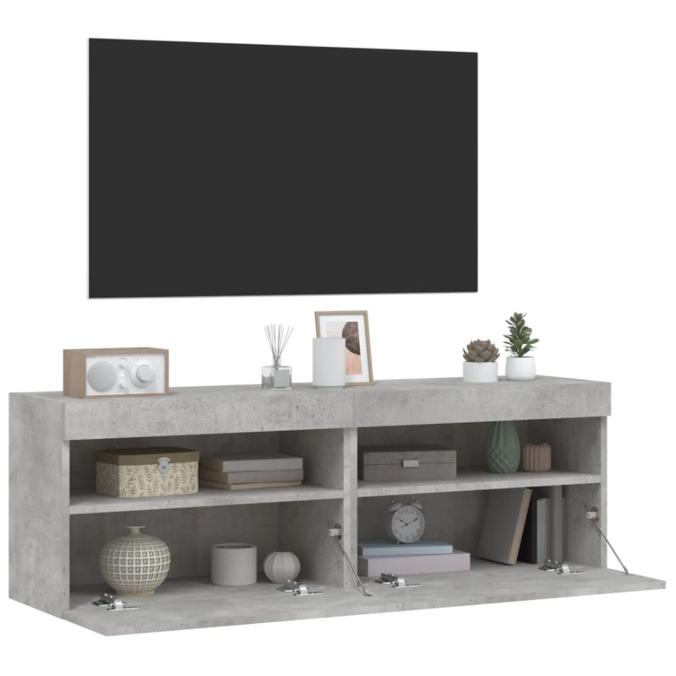 Muebles TV de pared luces LED 2 uds gris hormigón 60x30x40