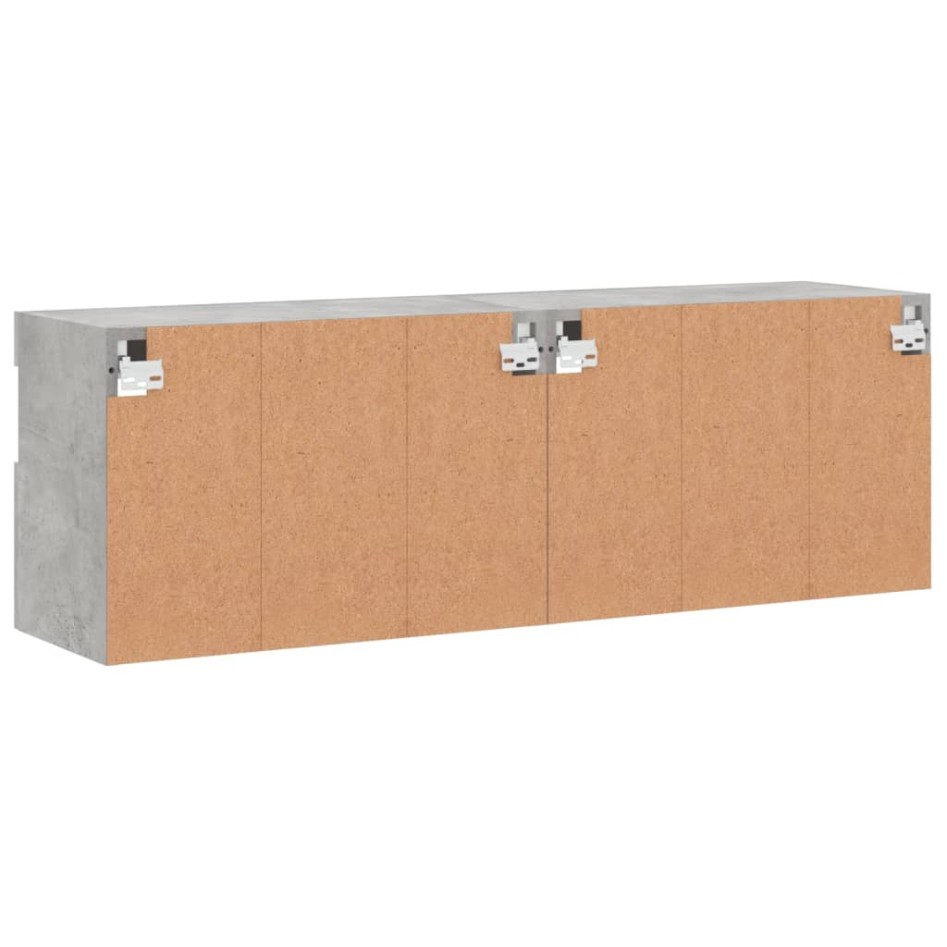 Muebles TV de pared luces LED 2 uds gris hormigón 60x30x40