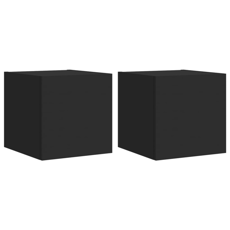 Muebles de TV de pared con luces LED 2 uds negro 30,5x35x30