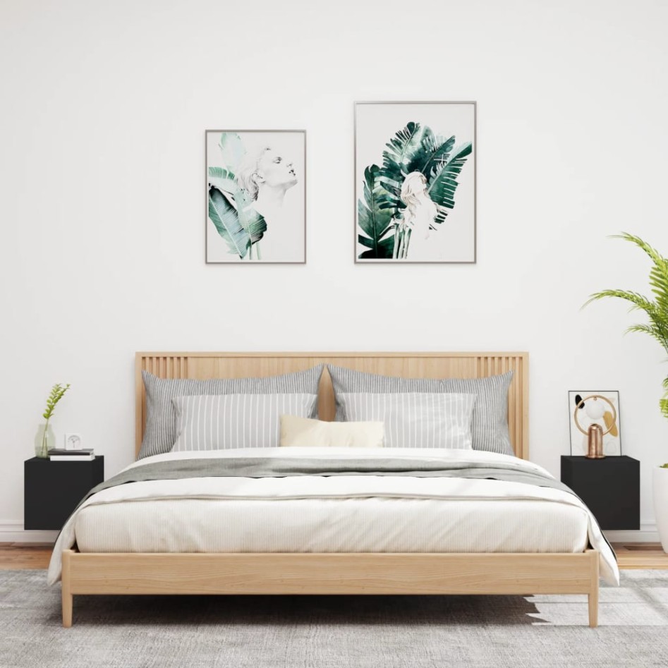 Muebles de TV de pared con luces LED 2 uds negro 30,5x35x30