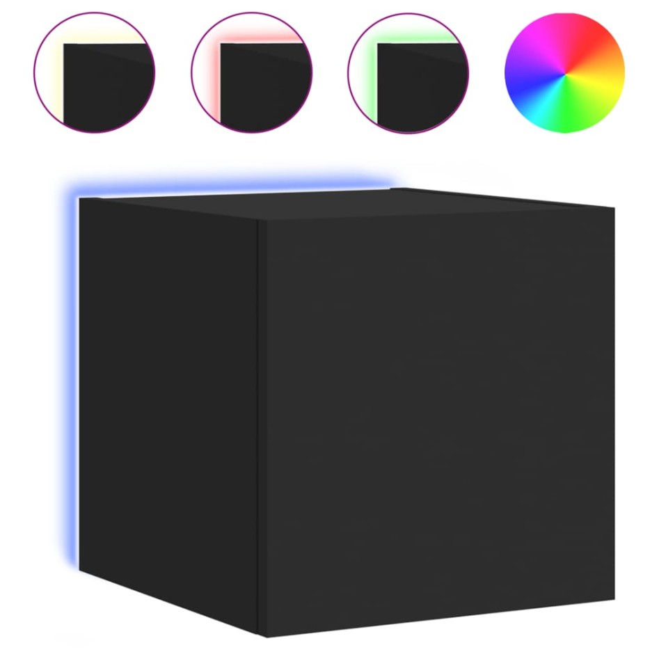 Muebles de TV de pared con luces LED 2 uds negro 30,5x35x30