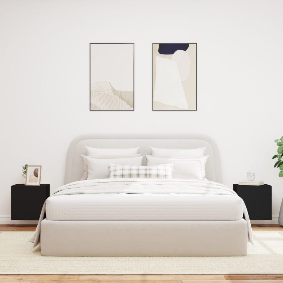 Muebles de TV de pared con luces LED 2 uds negro 40,5x35x40