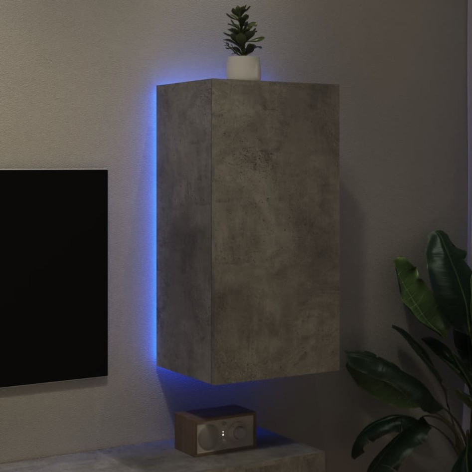Mueble de TV de pared con luces LED gris hormigón 40,5x35x80