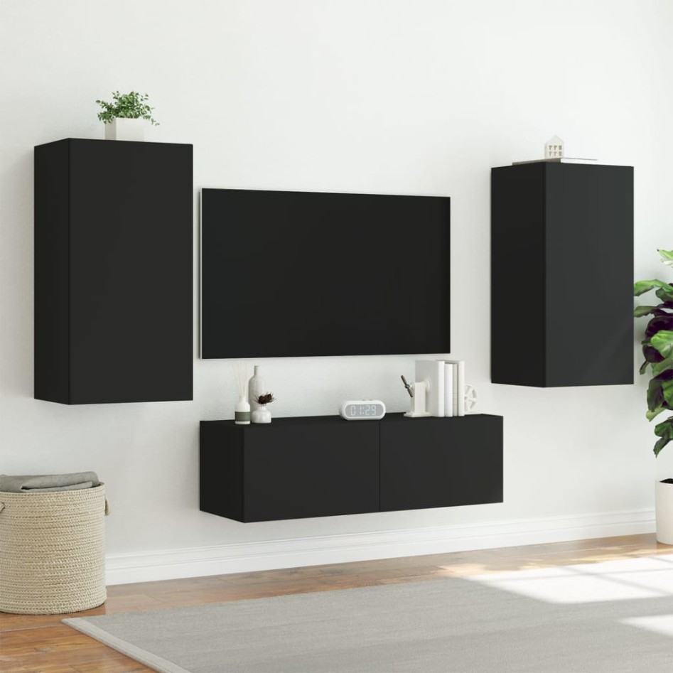 Mueble de TV de pared con luces LED negro 40,5x35x80