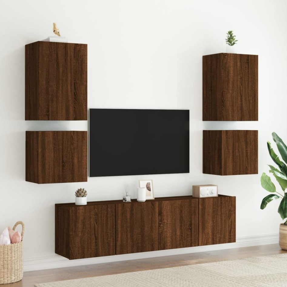 Muebles de TV de pared 2 uds madera marrón roble 40,5x30x40
