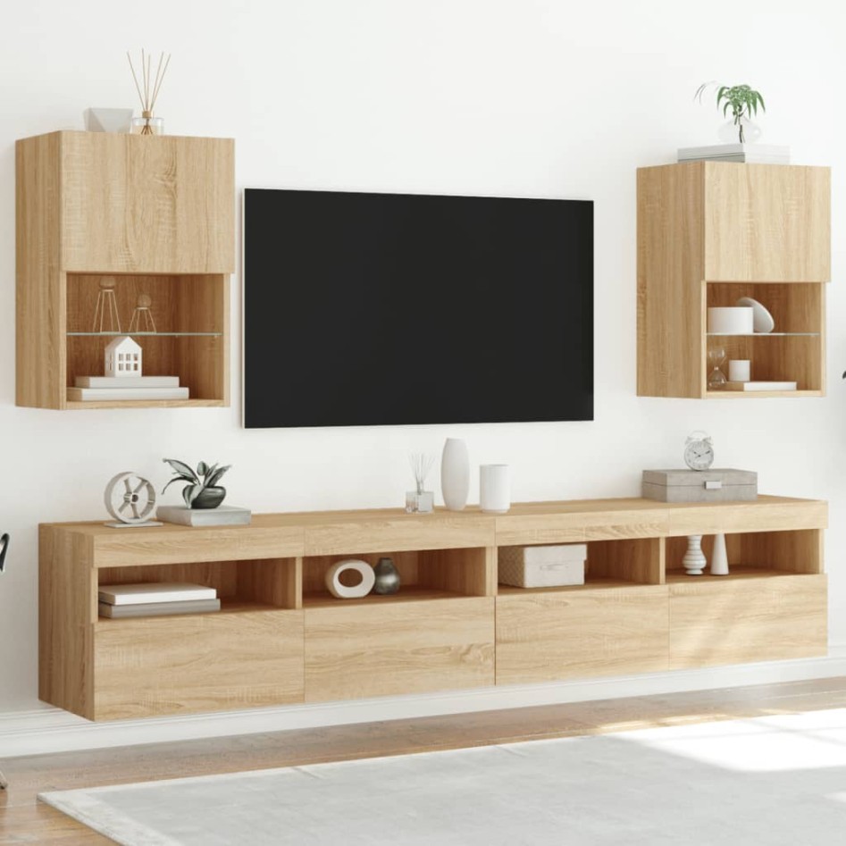 Muebles de TV con luces LED 2 uds roble Sonoma 40,5x30x60