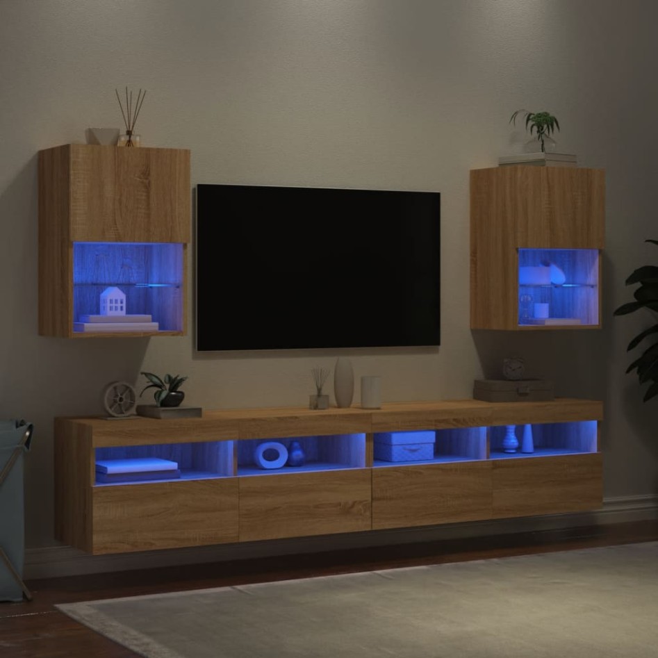 Muebles de TV con luces LED 2 uds roble Sonoma 40,5x30x60