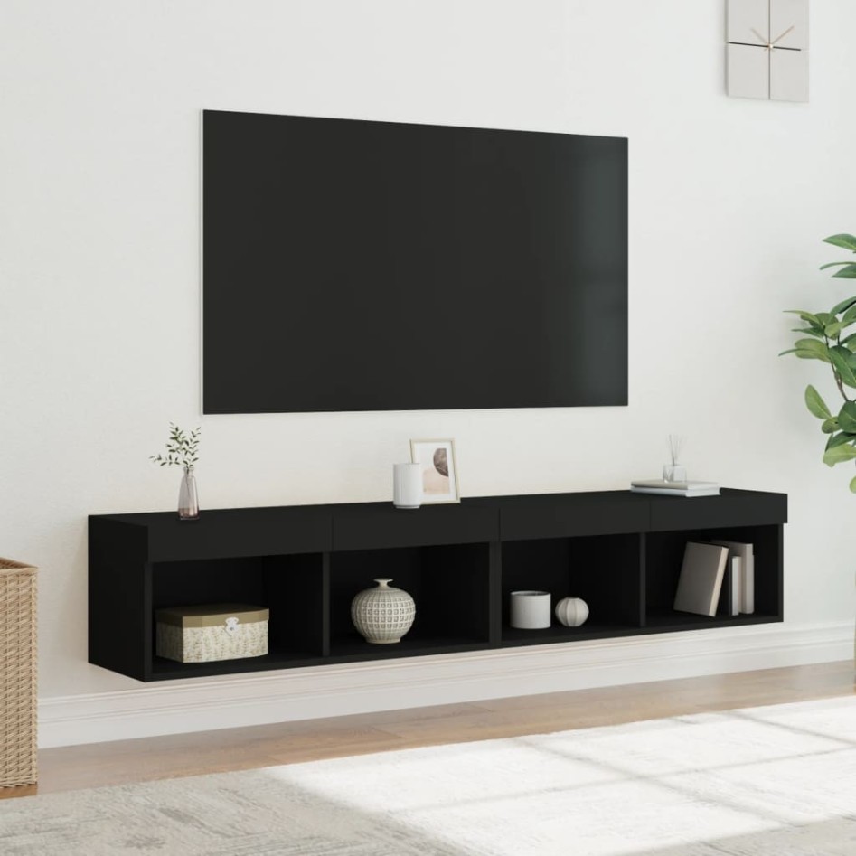 Muebles de TV con luces LED 2 uds negro 80x30x30