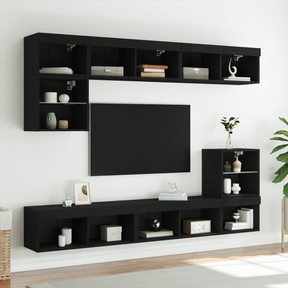 Muebles de TV con luces LED 2 uds negro 80x30x30