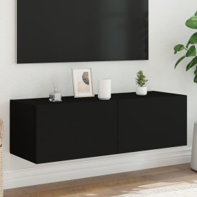 Mueble de TV de pared con luces LED negro 100x35x31