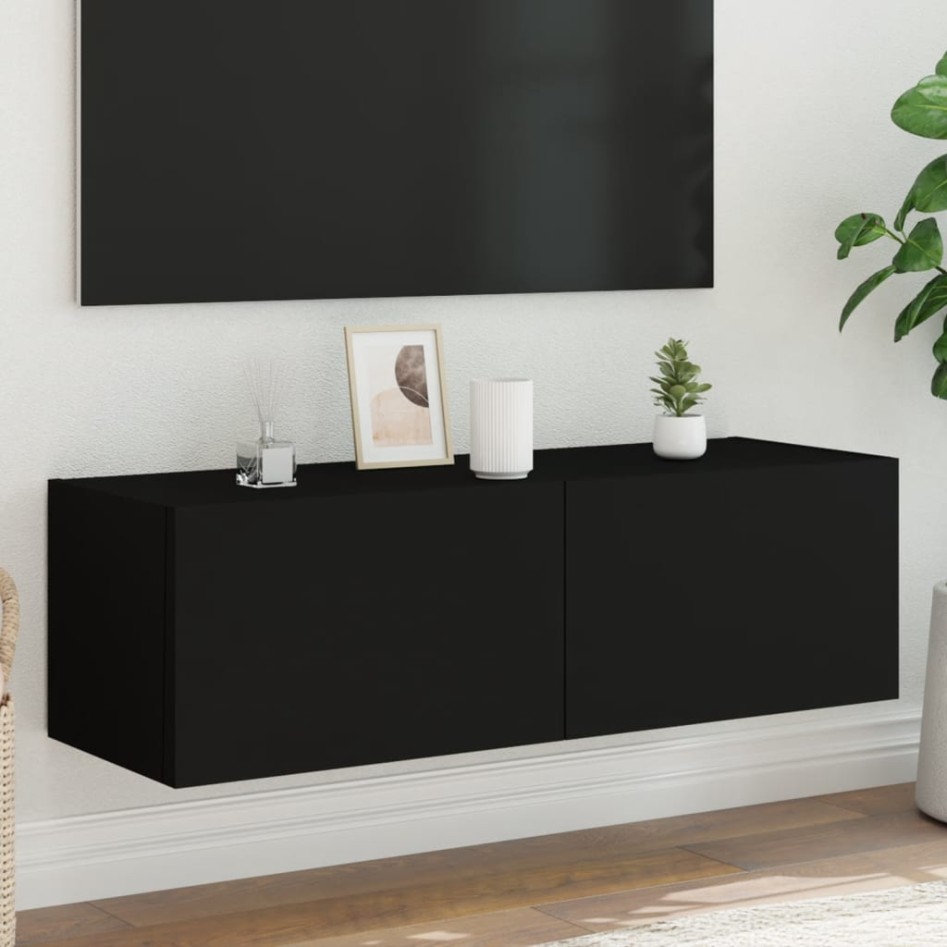 Mueble de TV de pared con luces LED negro 100x35x31