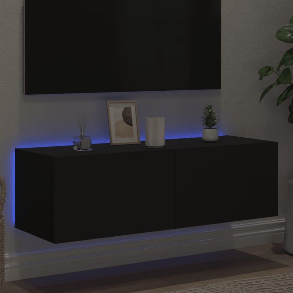 Mueble de TV de pared con luces LED negro 100x35x31