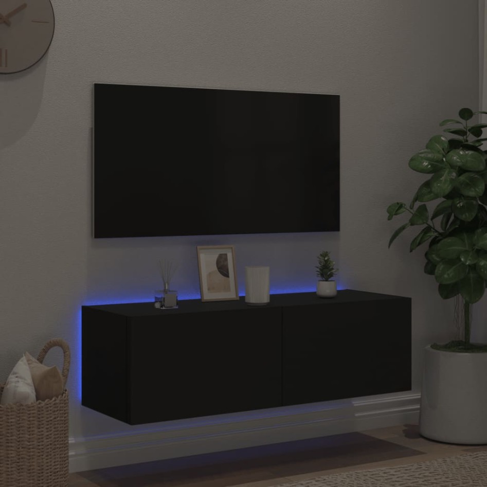Mueble de TV de pared con luces LED negro 100x35x31