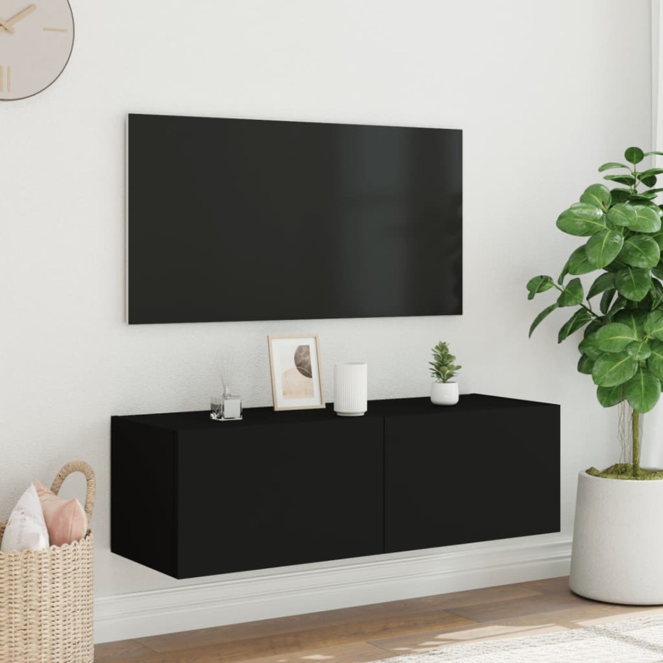 Mueble de TV de pared con luces LED negro 100x35x31