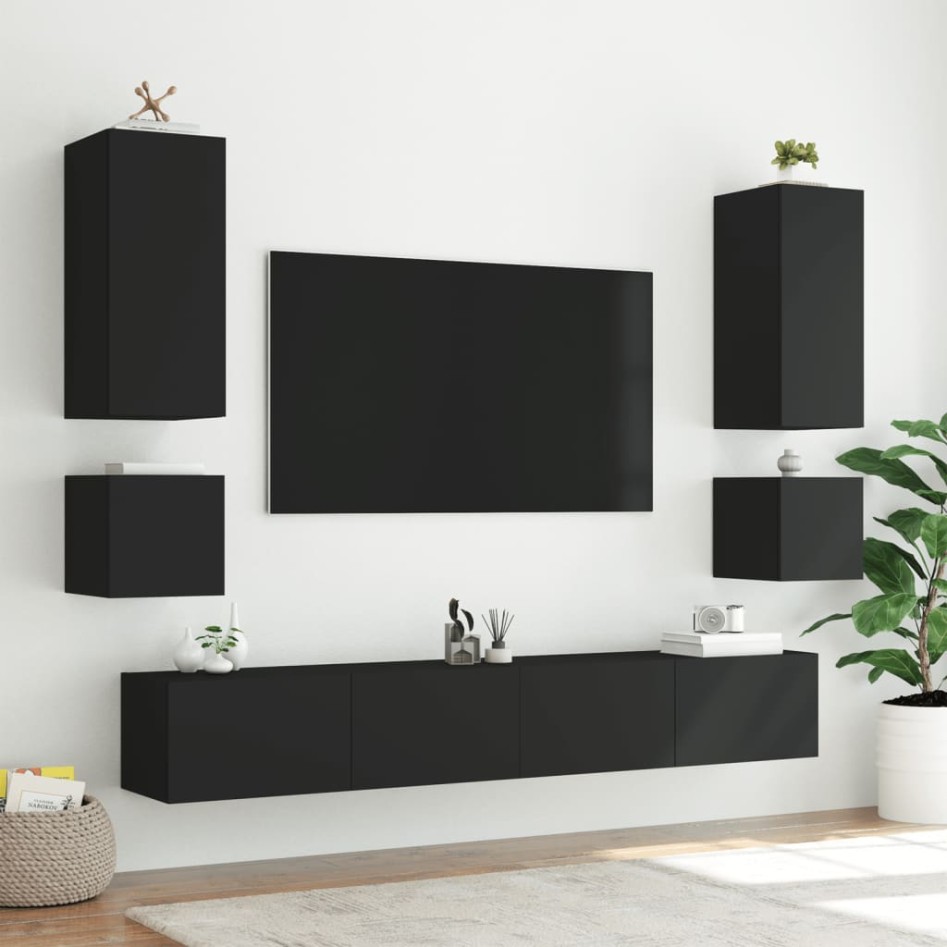 Mueble de TV de pared con luces LED negro 100x35x31