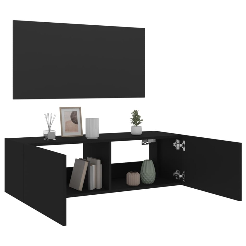 Mueble de TV de pared con luces LED negro 100x35x31