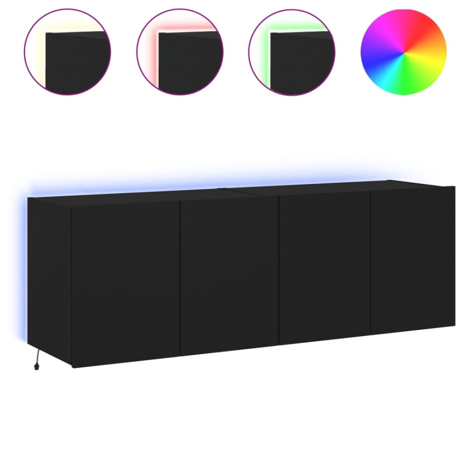 Muebles de TV de pared con luces LED 2 uds negro 60x35x41