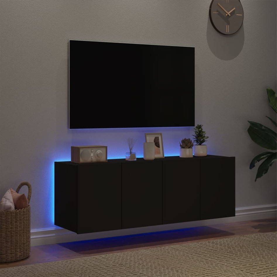 Muebles de TV de pared con luces LED 2 uds negro 60x35x41